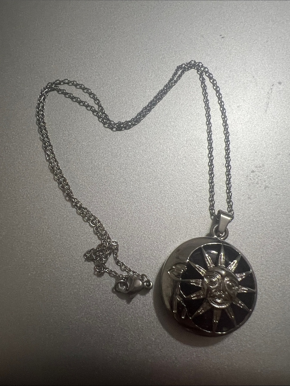 Sun Face Silver Tone Pendant Necklace